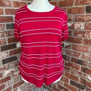 Lane Bryant Red Sweater w/white stripes gathered sides 18/20